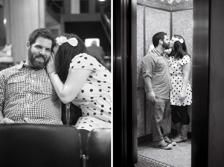 Black and white photo of couple at cultural center in Chicago