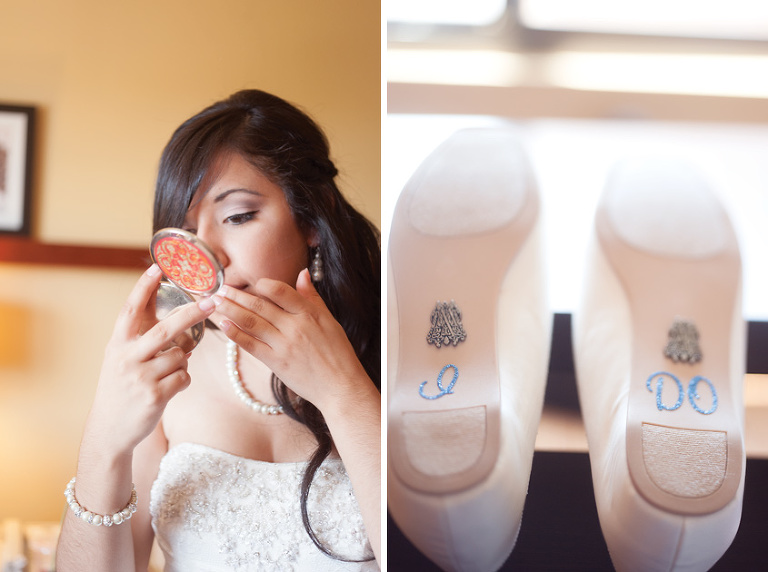 bride portrait and bride's shoes