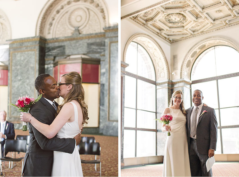 bride and groom at chicago cultural center wedding